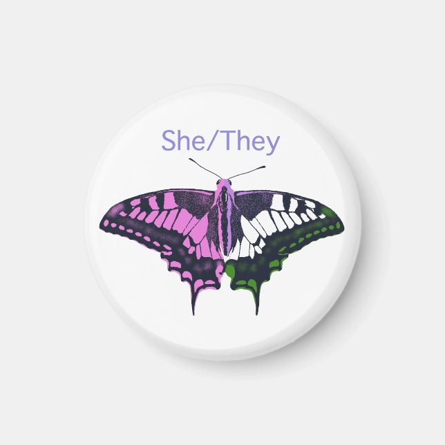 She/They Non-Binary Flag Swallowtail Butterfly Magnet (Front)