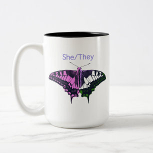She/They Non-Binary Flag Swallowtail Butterfly Two-Tone Coffee Mug