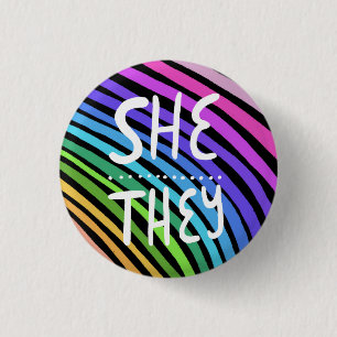 SHE/THEY Pronouns Colourful Handlettered Rainbow 3 Cm Round Badge