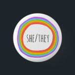 SHE/THEY Pronouns Colourful Rainbow Circle  3 Cm Round Badge<br><div class="desc">Decorate your outfit with this cool art button. Makes a great  gift! You can customise it and add text too. Check my shop for lots more colours and patterns! Let me know if you'd like something custom too.</div>