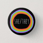 SHE/THEY Pronouns Colourful Rainbow Circle Black 3 Cm Round Badge<br><div class="desc">Decorate your outfit with this cool art button. Makes a great  gift! You can customise it and add text too. Check my shop for lots more colours and patterns! Let me know if you'd like something custom too.</div>