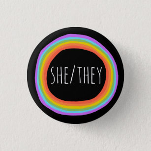 SHE/THEY Pronouns Colourful Rainbow Circle Black 3 Cm Round Badge