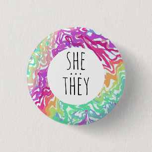 SHE/THEY Pronouns Colourful Rainbow Swirls CUSTOM  3 Cm Round Badge