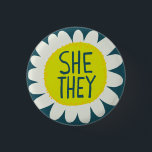SHE / THEY Pronouns Flower Pride Handlettered  3 Cm Round Badge<br><div class="desc">Decorate your outfit with this cool art button. Makes a great  gift! You can customise it and add text too. Check my shop for lots more colours and patterns! Let me know if you'd like something custom too.</div>