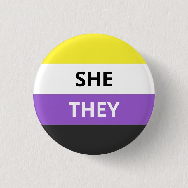 She/They Pronouns Non-Binary Flag Badge (Front)