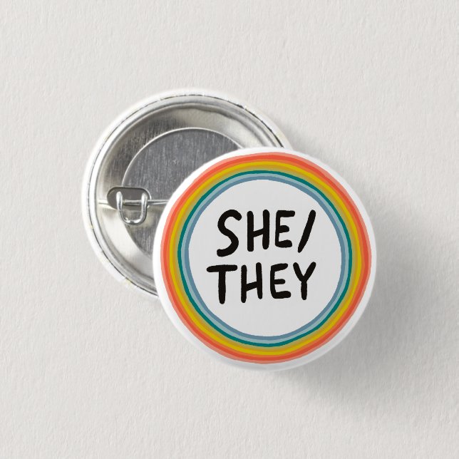 SHE/THEY Pronouns Rainbow Soft Circle Ring 3 Cm Round Badge (Front & Back)