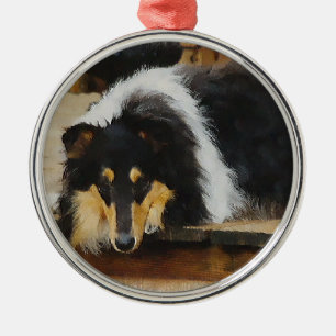 She Waits Tri Colour Collie Metal Ornament