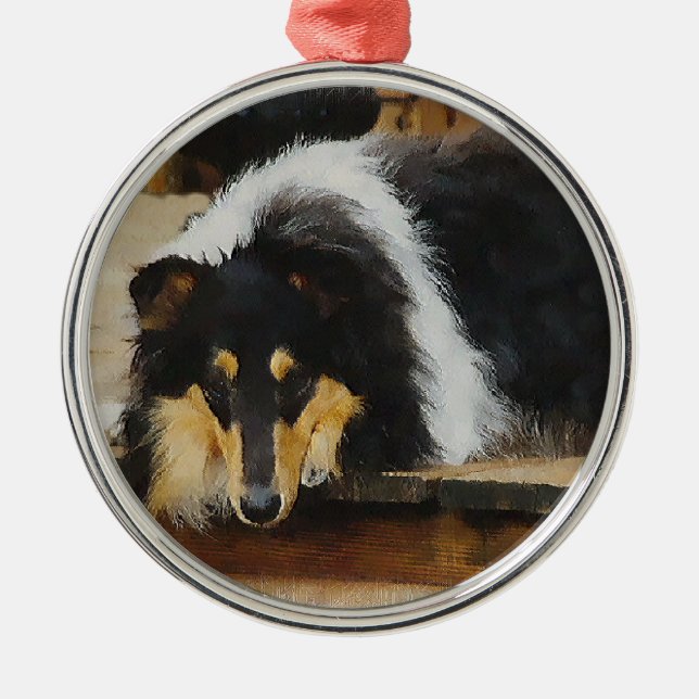 She Waits Tri Colour Collie Metal Ornament (Front)