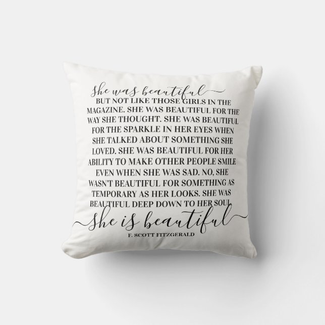 She was beautiful f scott fitzgerald beauty quote cushion (Front)