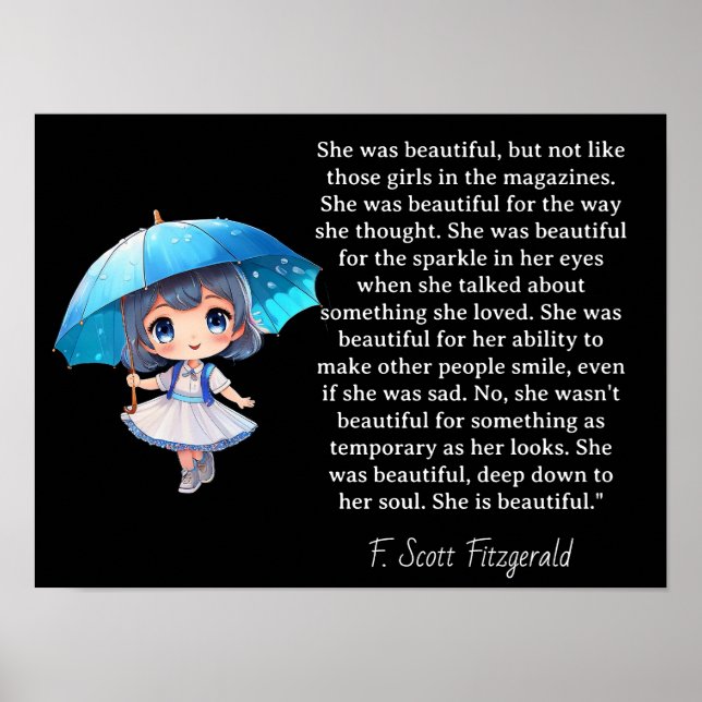 She was beautiful === F.Scott Fitzgerald  quote Poster (Front)
