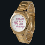 She Who Dares Wins French Saying Ladies  Watch<br><div class="desc">Gorgeous unique watch or necklace watch! The French literally says, "She Who Dares, Wins." I chose this as an inspiring message for Women and saying is accented by my French fashionista pig wearing polka-dot bow, string of pearls & cat-eye sunglasses. Lot's of styles to choose from! Great gift for the...</div>