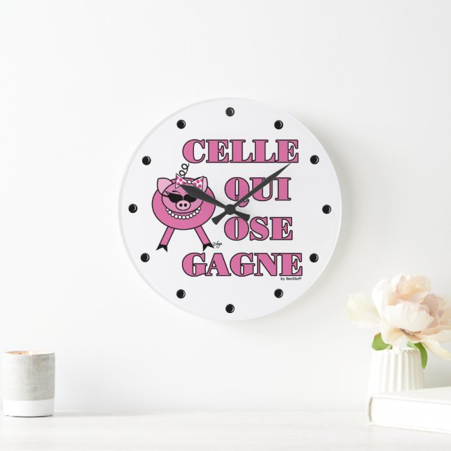 She Who Dares Wins French Saying Wall Clock (Home)