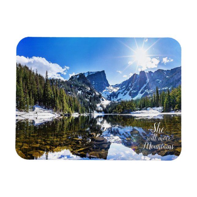 She Will Move Mountains Inspirational Photo Quote Magnet (Horizontal)