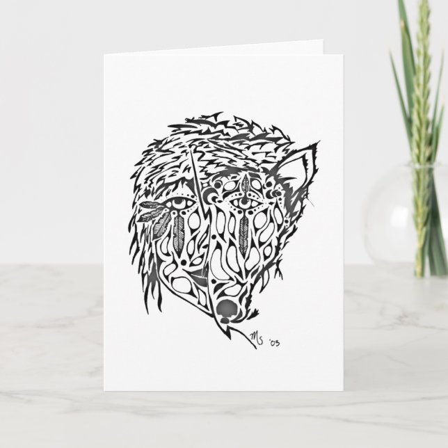 She-wolf Native American style art greeting card (Front)