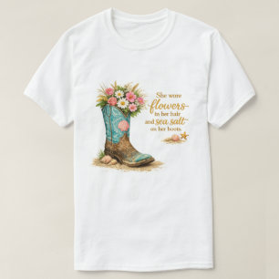 she wore flawers – Floral Cowboy Boot Beach T-Shirt