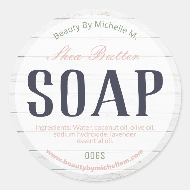 Shea Butter White Wood Soap Labels (Front)