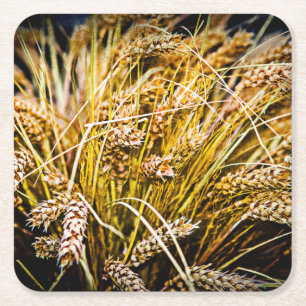 Sheaf Of Wheat - Thank You Square Paper Coaster