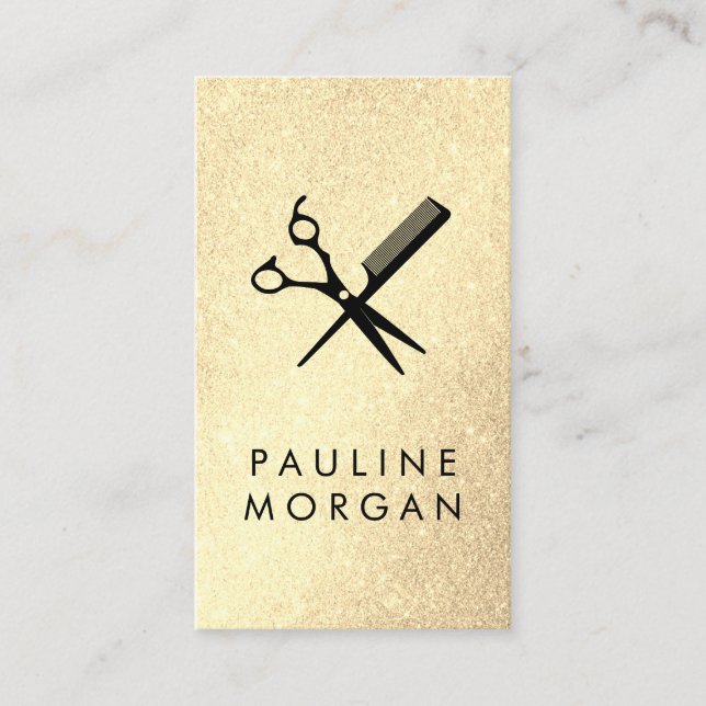 Shear and Comb Elegant Glitter Business Card (Front)