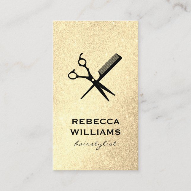 Shear and Comb Elegant Glitter Business Card (Front)
