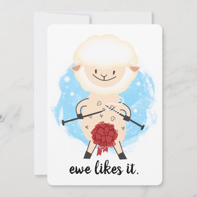 Sheared sheep wool knitting needles Christmas Holiday Card (Front)