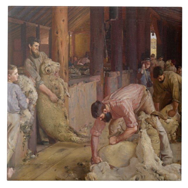 Shearing the Rams (Australian Art) (Tom Roberts) Ceramic Tile (Front)