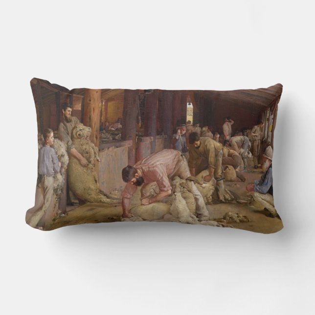 Shearing the Rams (Australian Art) (Tom Roberts) Lumbar Cushion (Front)