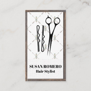 Shears and Hair Pins Wood Trim Boho Style Appointment Card