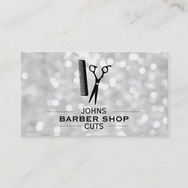 Shears & Comb with Dividers (white bokeh) Business Card (Front)