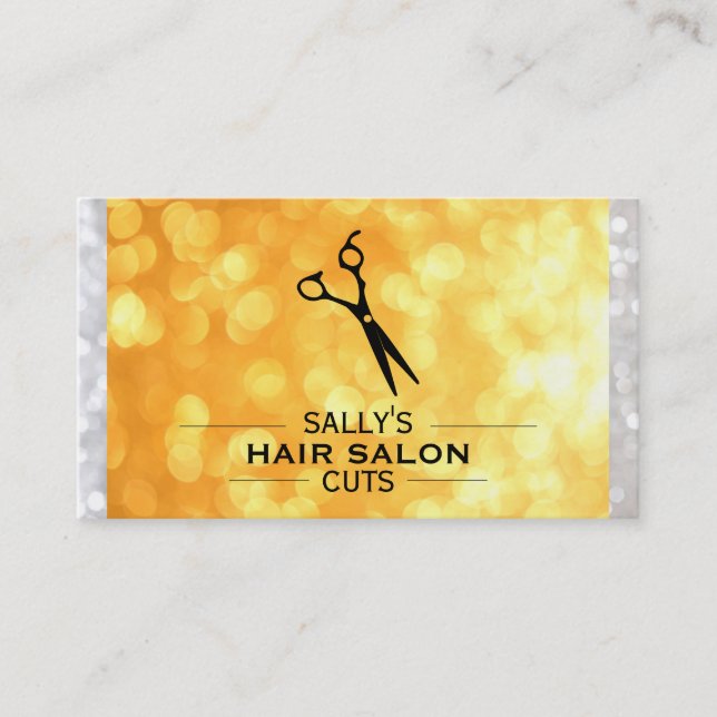 Shears Logo with Dividers (gold & white bokeh) Business Card (Front)