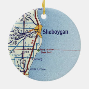 Sheboygan WI Vintage Map Ceramic Ornament