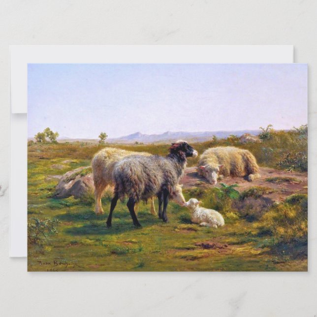 Sheep and a Lamb in Nature (by Rosa Bonheur) Card (Front)