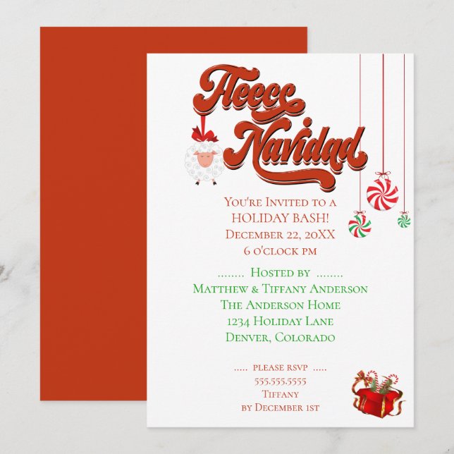 Sheep and Christmas Fleece Navidad Invitation (Front/Back)