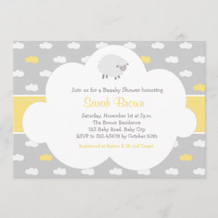 Sheep and Cloud Invitation (Grey Yellow)