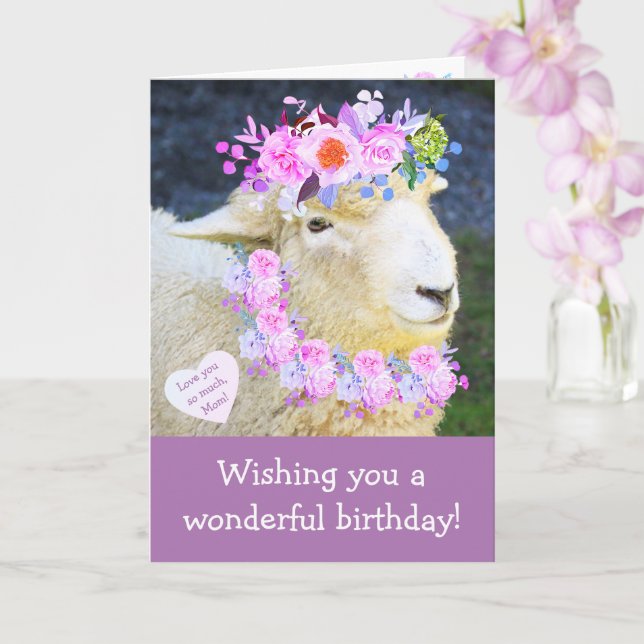 Sheep And Flowers Birthday For Mum Card (Orchid)