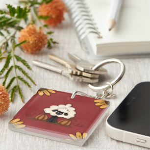 Sheep And Flowers Key Ring