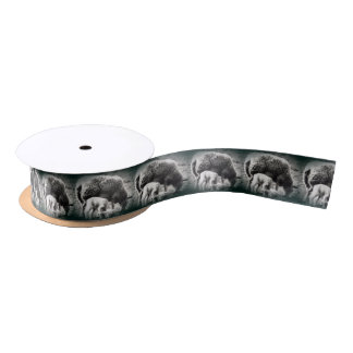Sheep and lamb mono picture satin ribbon
