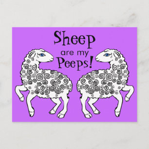 Sheep are my Peeps! Folk Art Purple Postcard