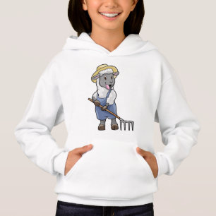 Sheep as Farmer with Rake & Hat