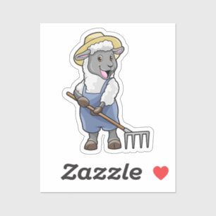 Sheep as Farmer with Rake & Hat