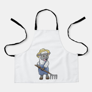 Sheep as Farmer with Rake & Hat Apron