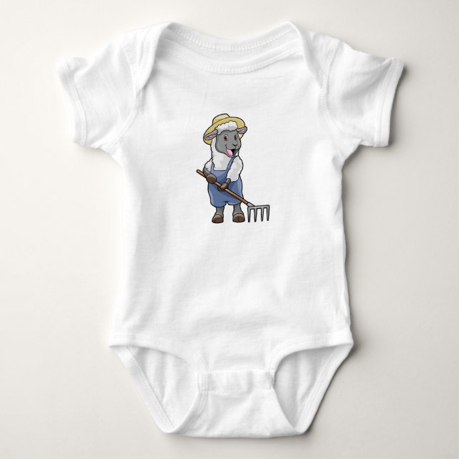 Sheep as Farmer with Rake & Hat Baby Bodysuit (Front)