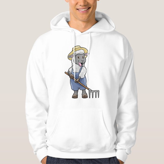 Sheep as Farmer with Rake & Hat Hoodie (Front)