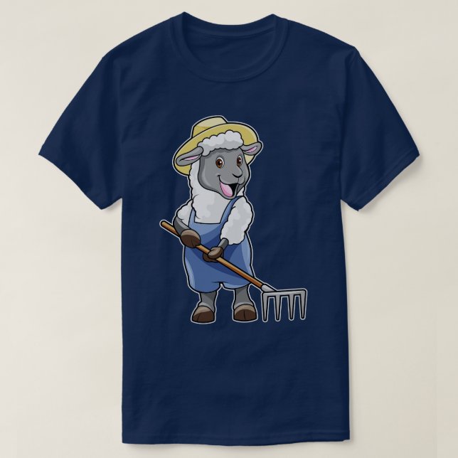Sheep as Farmer with Rake Hat T-Shirt (Design Front)