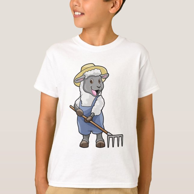 Sheep as Farmer with Rake & Hat T-Shirt (Front)