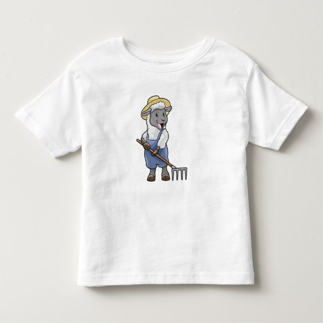 Sheep as Farmer with Rake & Hat Toddler T-Shirt (Front)