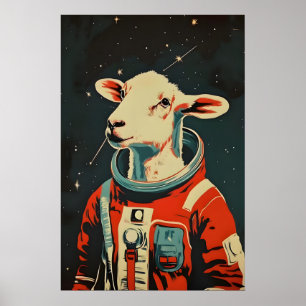 Sheep Astronaut Poster, Sheep Retro Print, Shee Poster