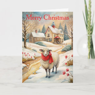 Sheep at Christmas Holiday Card