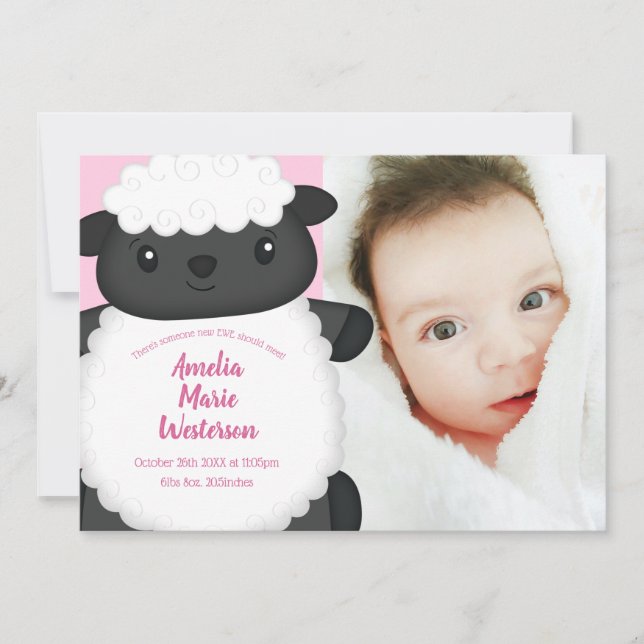 Sheep Baby Announcement Pink (Front)