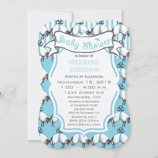 Sheep Baby Boy Cute Lamb Pattern Shower Invitation (Front)