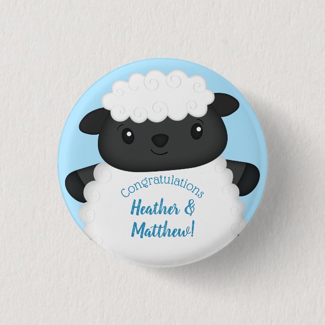 Sheep Baby Shower Blue 3 Cm Round Badge (Front)
